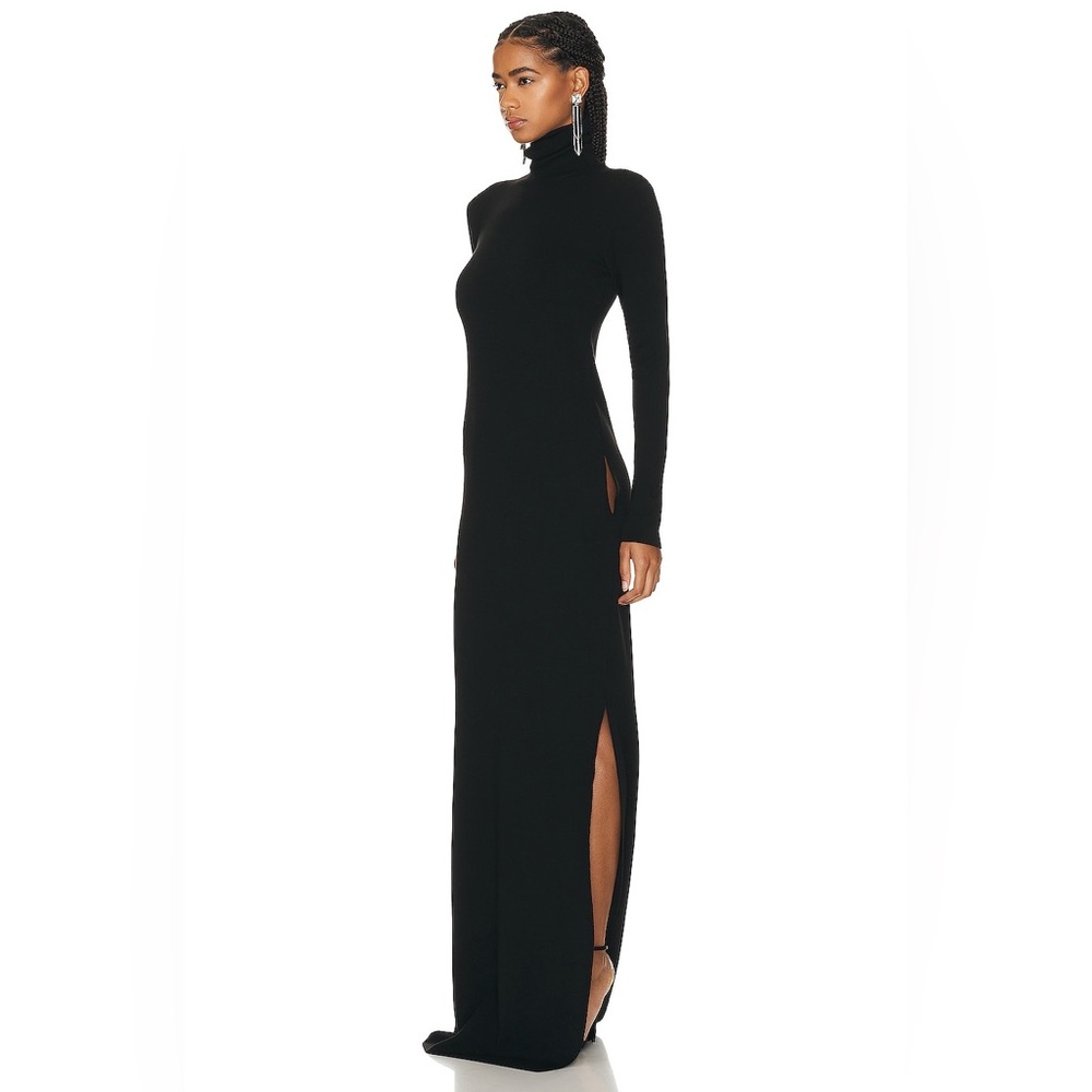 Saint Laurent Long Wool Dress with Turtleneck & Side Slit – Brand New | Size M